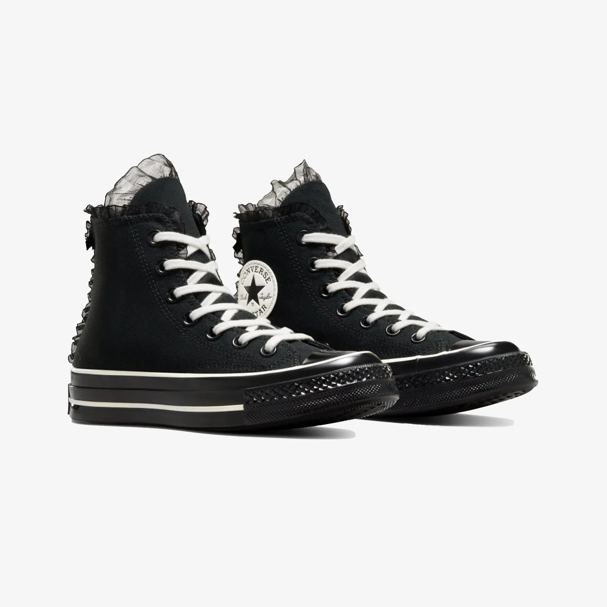 Shock Dissipating Minimalist Edge Converse | CHUCK 70 HIGH RUFFLES & BOWS { BLACK