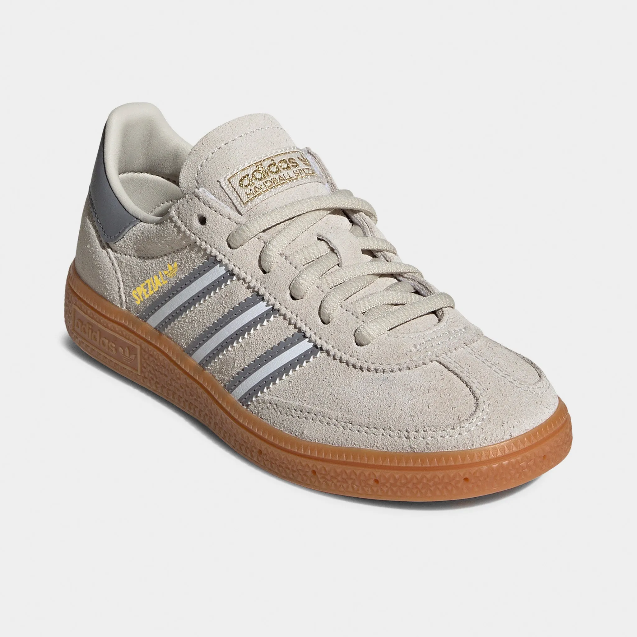 adidas Originals Children's Handball Spezial Alumina / Footwear White ` Layered Cushioning System Hexagonal Grip Tread
