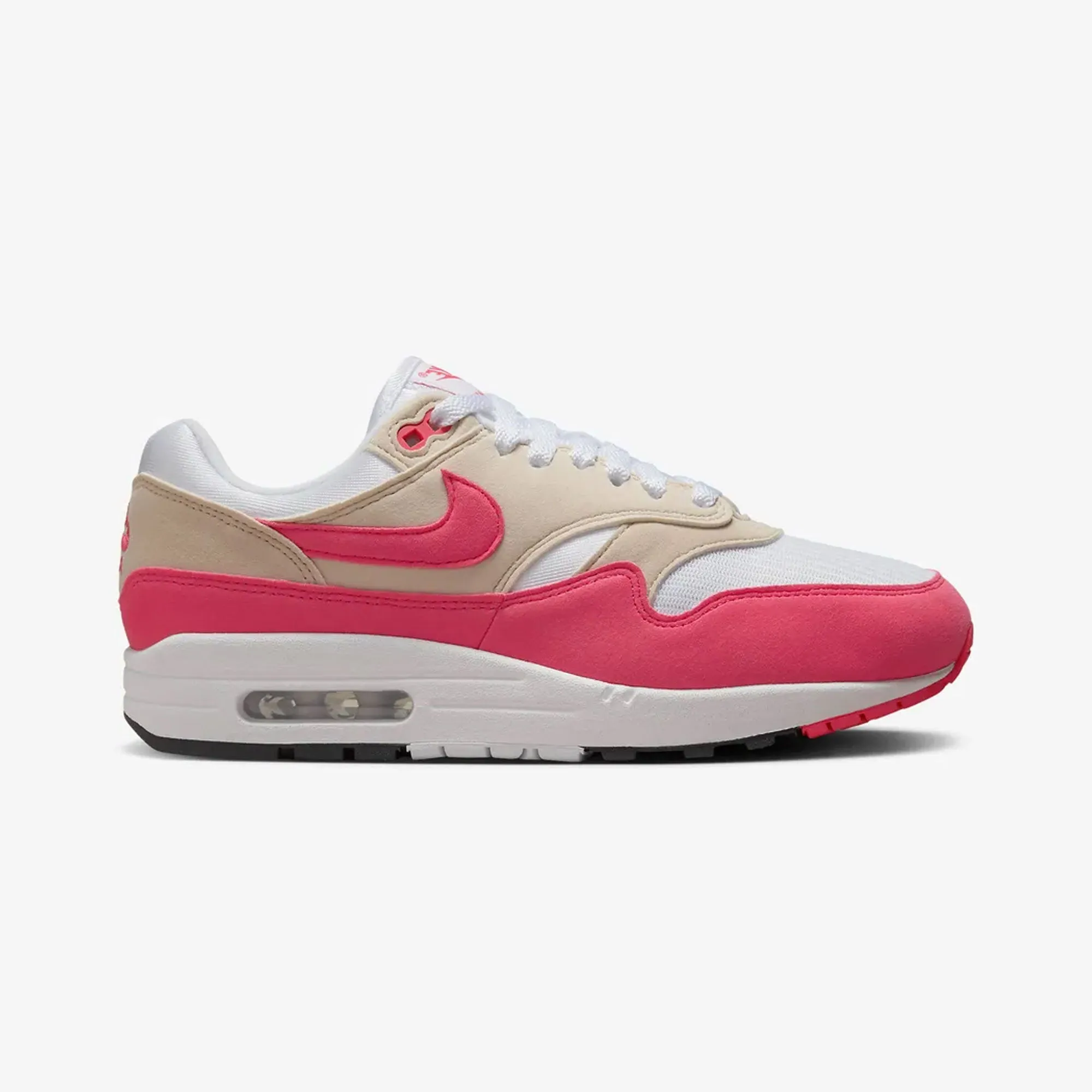 Comfort Synthetic NIKE | AIR MAX 1 { WHITE/ASTER PINK-LT OREWOOD BRN-BLACK
