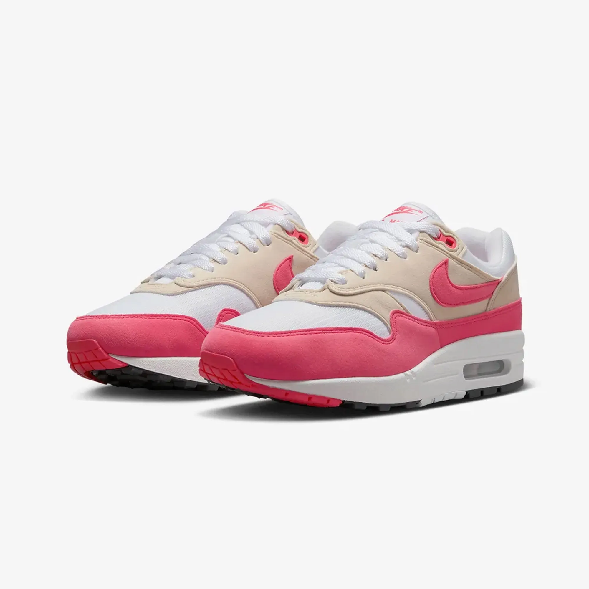 Treadmill Optimized NIKE | AIR MAX 1 { WHITE/ASTER PINK-LT OREWOOD BRN-BLACK