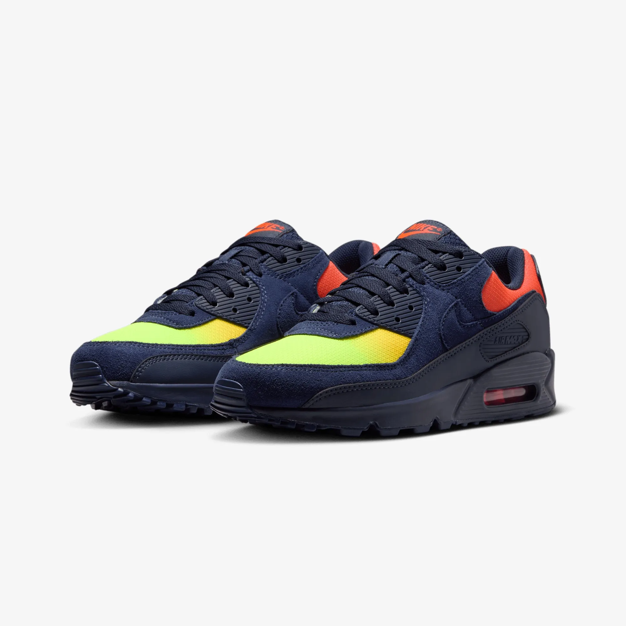 Nike | AIR MAX 90 { LEMON VENOM/BLACKENED BLUE-HYPER CRIMSON Aerodynamic Structure