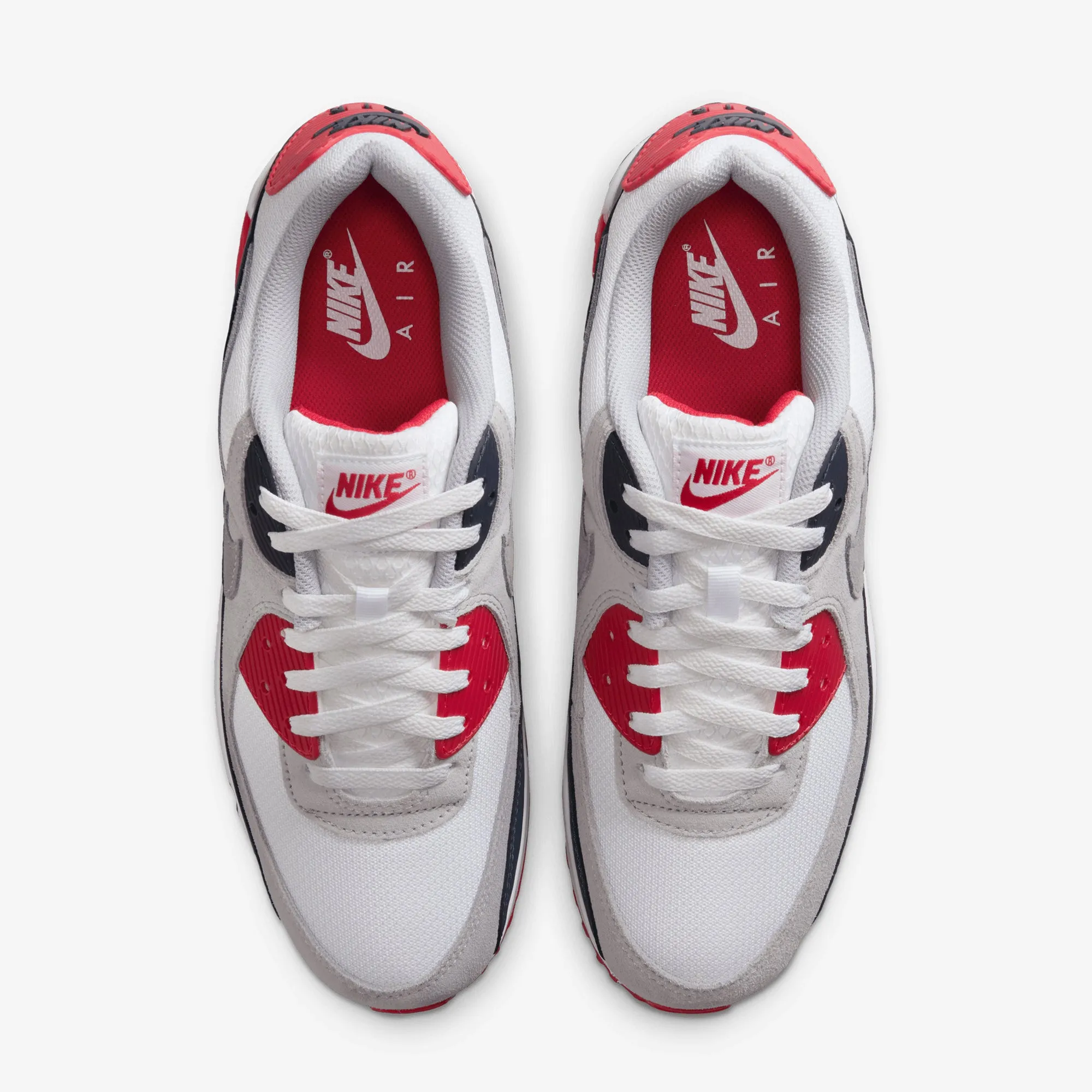 Nike | AIR MAX 90 { WHITE/COOL GREY-UNIVERSITY RED Odor Resistant Material