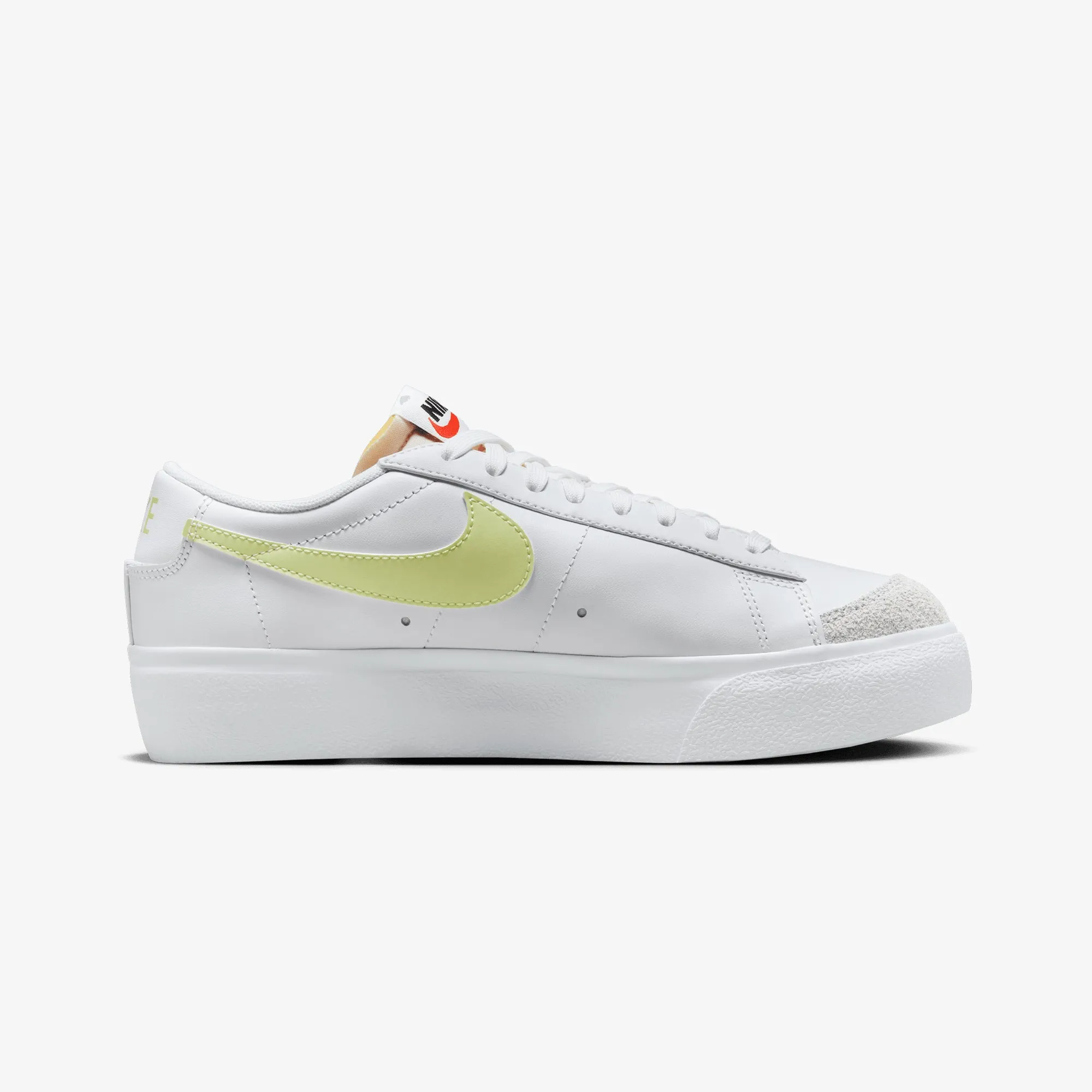 NIKE | BLAZER LOW PLATFORM { WHITE/LIFE LIME-TM ORANGE-BLACK Outdoor Adventure MultiDirectionalTread