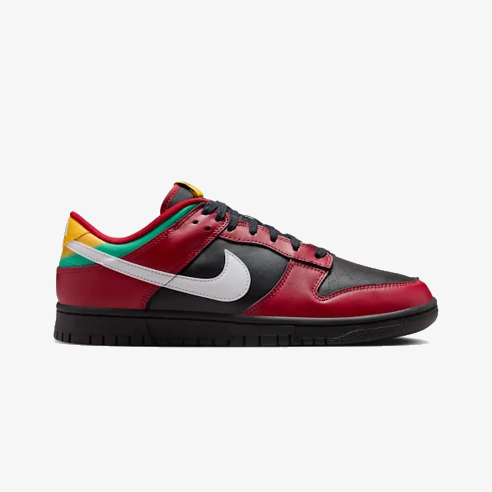 NIKE | DUNK LOW RETRO { BLACK/WHITE-GYM RED-UNIVERSITY GOLD Breathable Tongue All Terrain Shoes