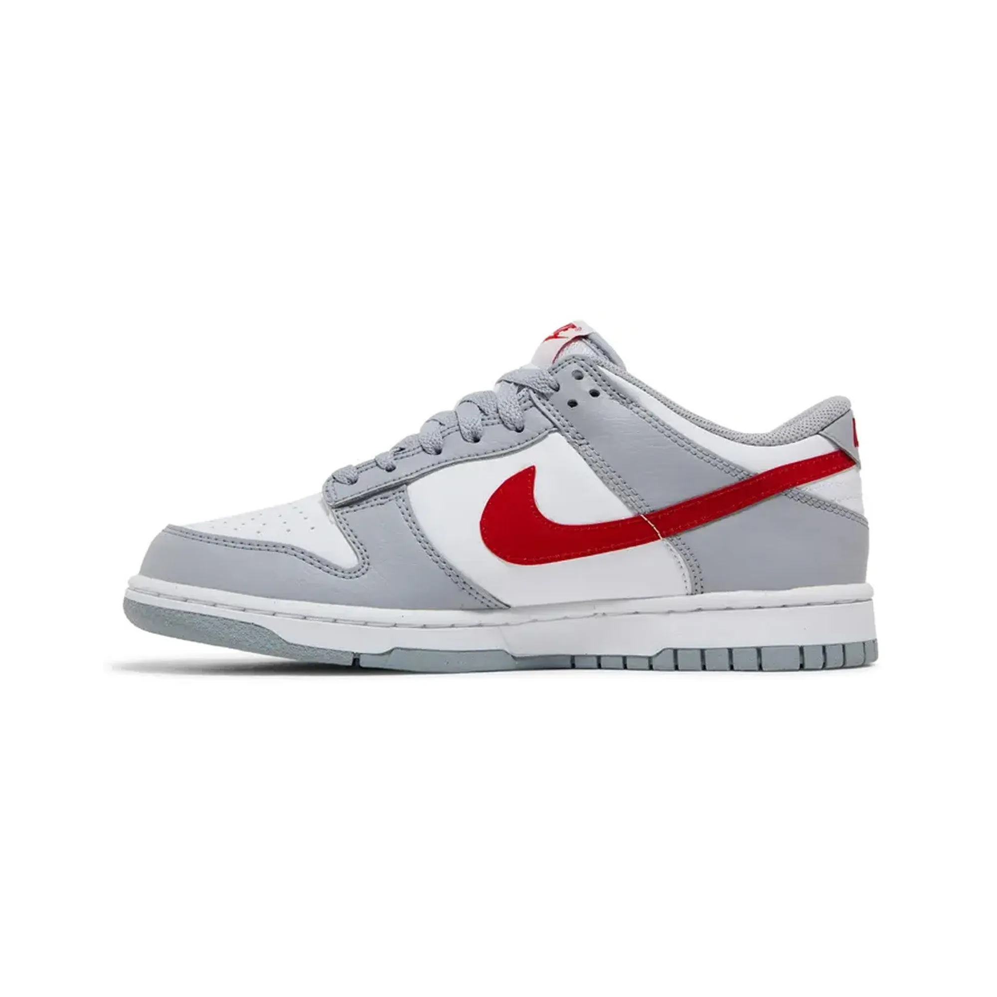 Nike Dunk Low 'White Grey Red' GS (2022) Gusseted Tongue Cushioned Heel Cradle