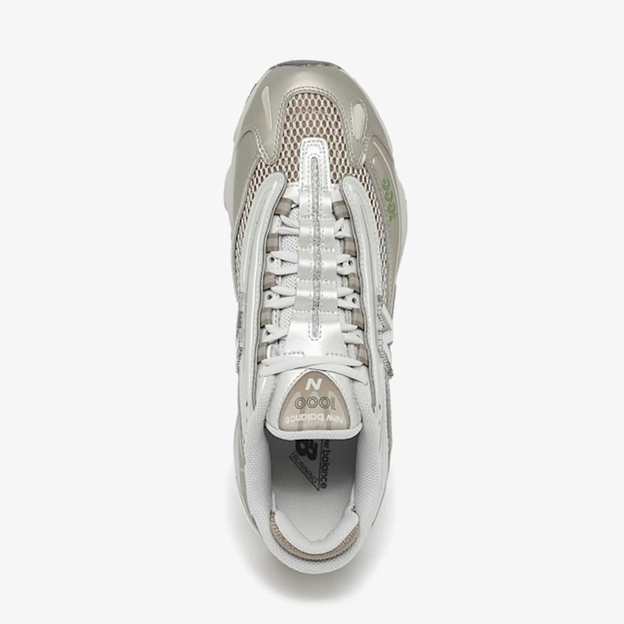 New Balance | 1000 { ARID STONE/LIGHT SILVER METALLIC/GREEN Comfort Topline