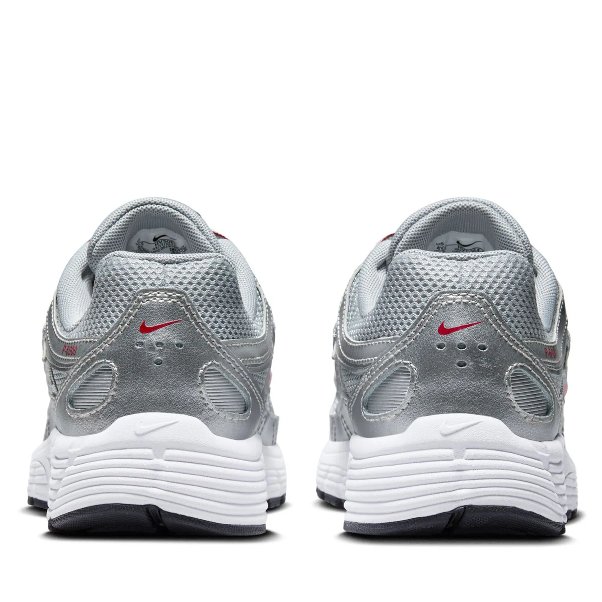 Nike P-6000 (GS) - Metallic Silver/Gym Red Microfiber Overlays Microfiber Layers