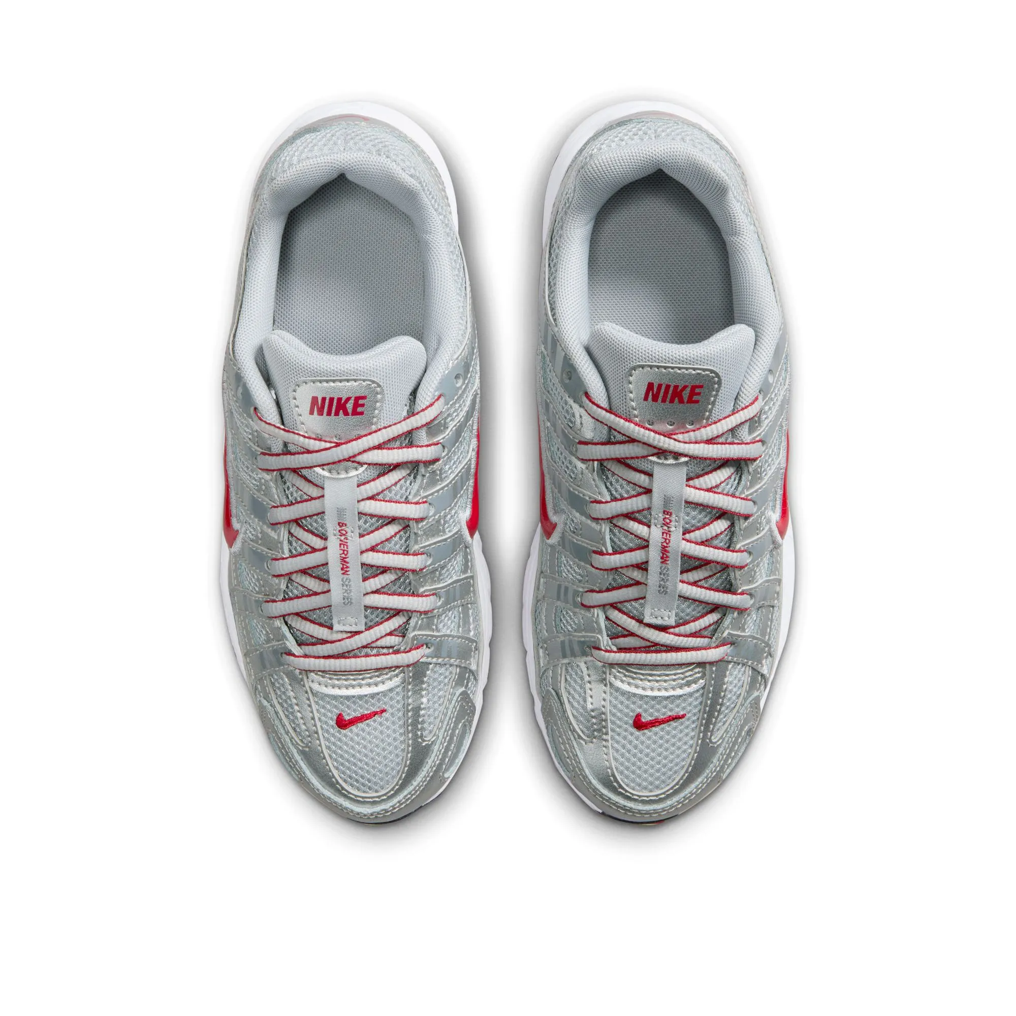 Nike P-6000 (GS) - Metallic Silver/Gym Red suede upper
