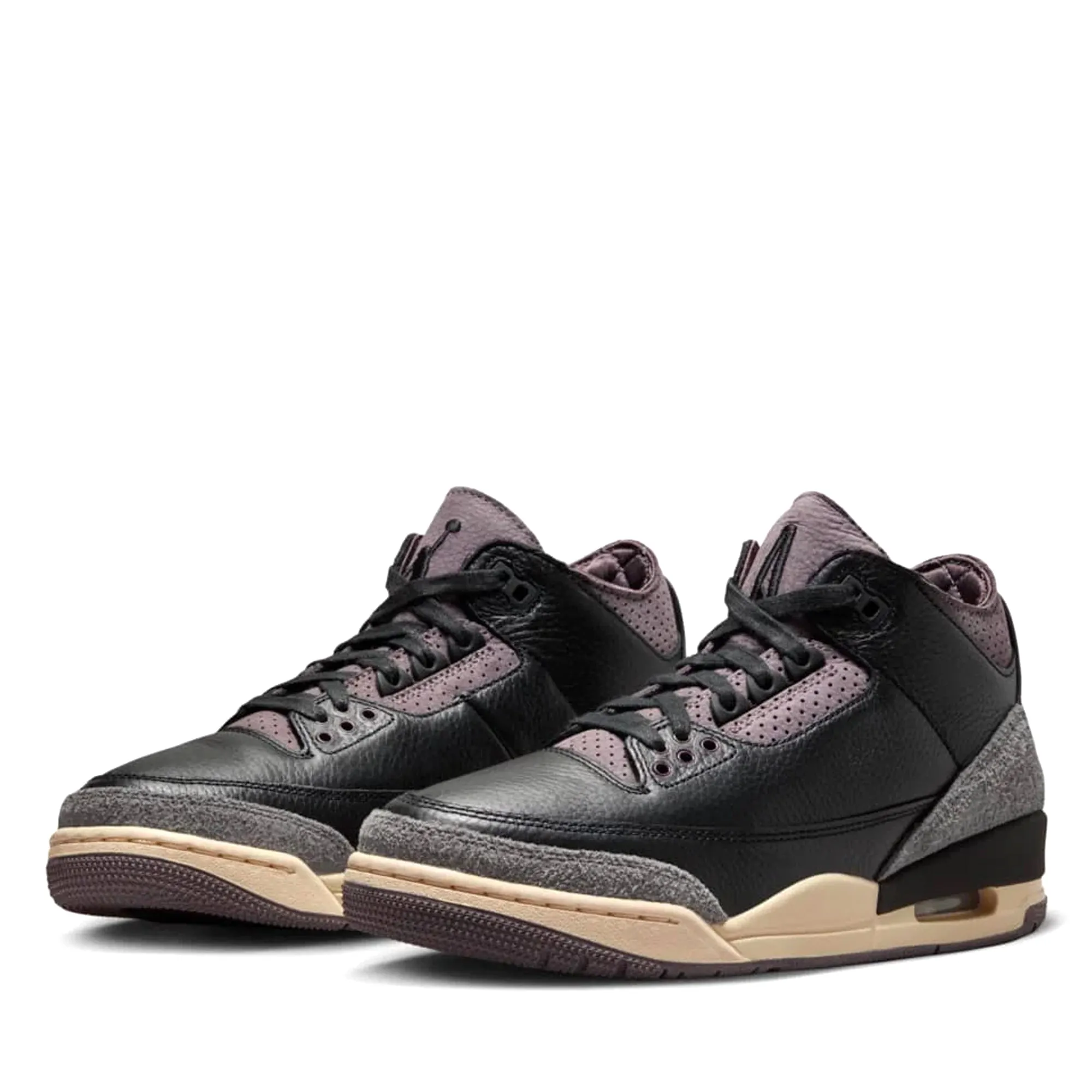 Women's A Ma Mani??re x Air Jordan 3 Retro - Black/Violet Ore Ultra Light Foam Walking Comfort