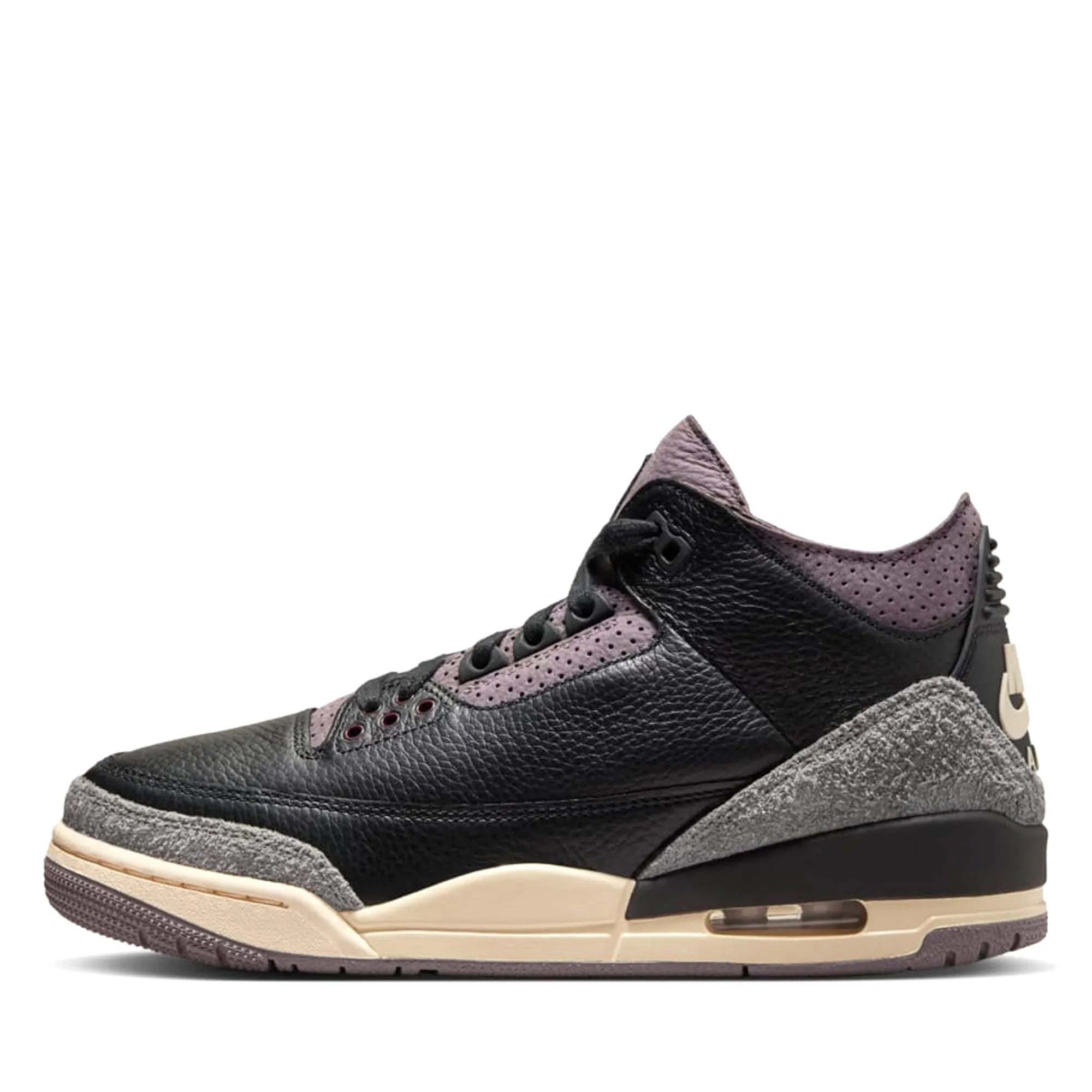 Women's A Ma Mani??re x Air Jordan 3 Retro - Black/Violet Ore Hyper Bounce Midsole Ergonomic Heel Counter
