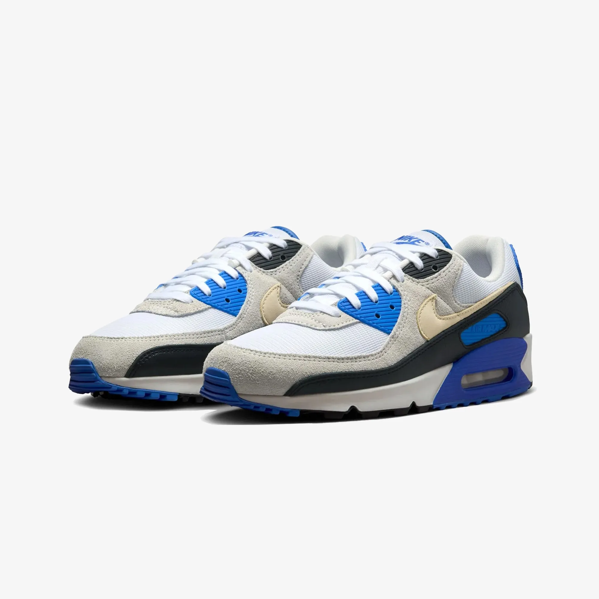 NIKE | AIR MAX 90 PREMIUM { WHITE/KHAKI-RACER BLUE-BLACK Orthotic friendly Unisex Fit