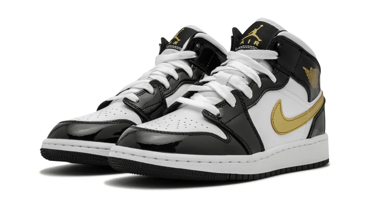 comfort feature Air Jordan 1 Mid SE GS "Black Gold Patent Leather"