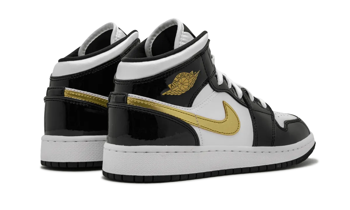 Air Jordan 1 Mid SE GS "Black Gold Patent Leather" athletic chic