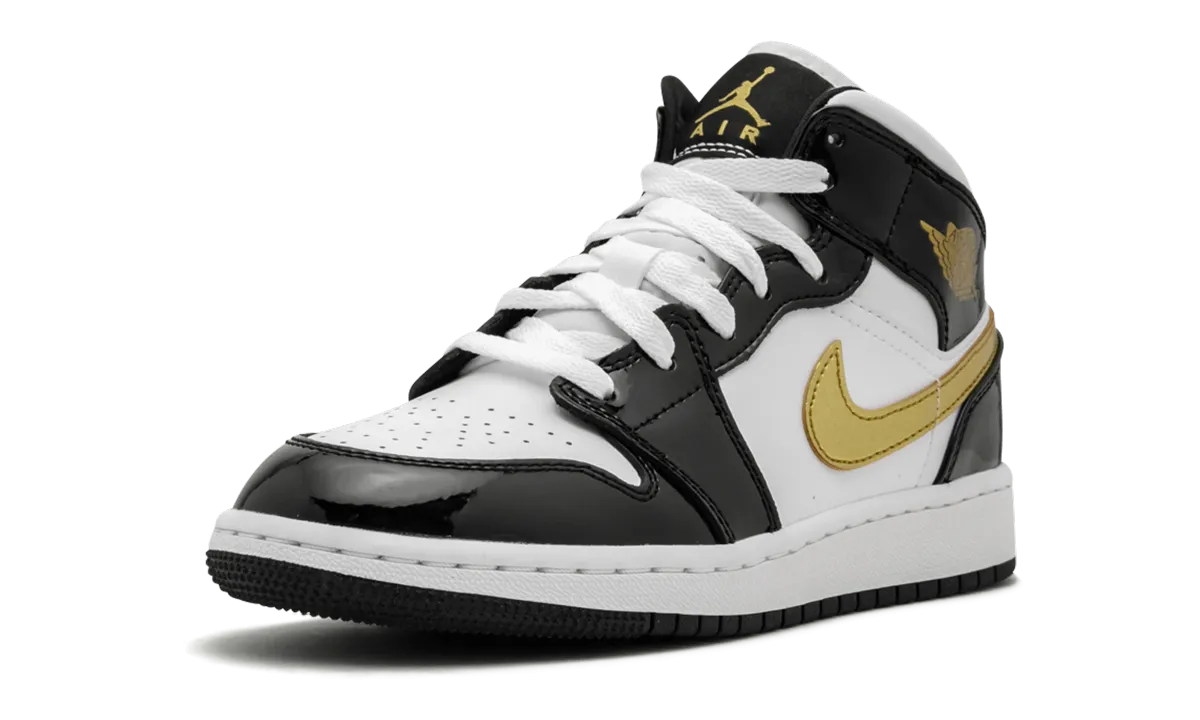 Flexible Traction Air Jordan 1 Mid SE GS "Black Gold Patent Leather"