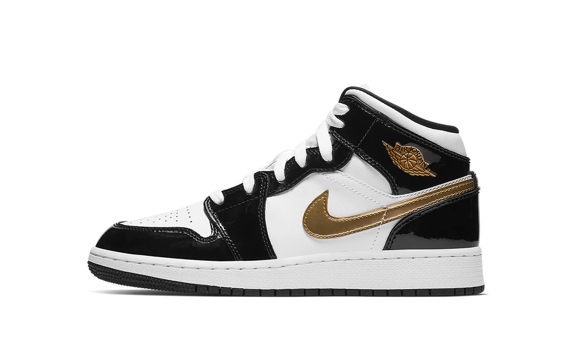 Air Jordan 1 Mid SE GS "Black Gold Patent Leather" 3D Knit Engineering