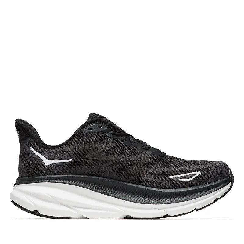 Women's Hoka Clifton 9 - Black/White Padded Heel Counter Fitness Footwear
