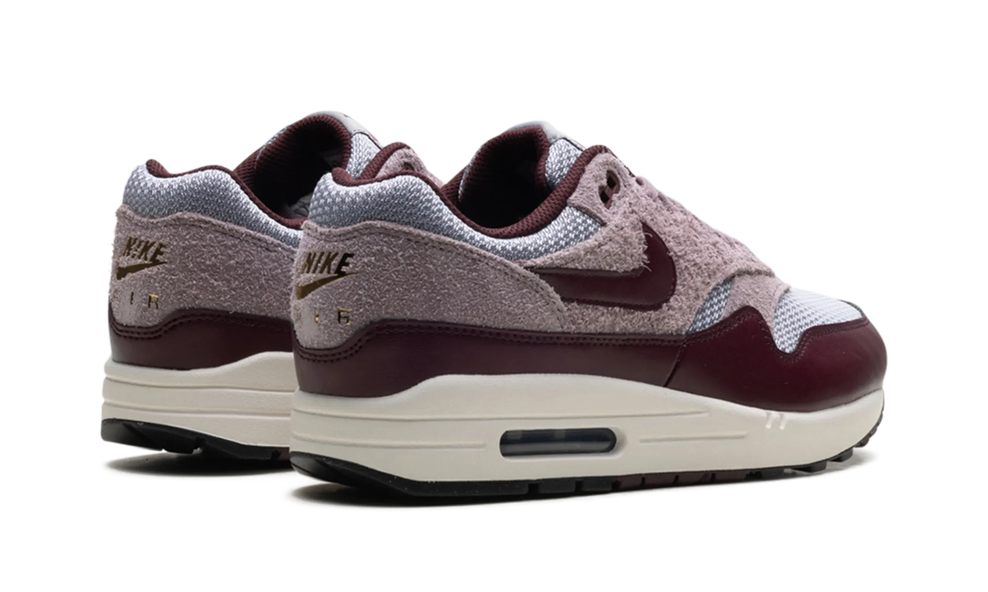 energy - returning - midsole - feature shoes Air Max 1 ESS PRM "CEMENT GREY/BURGUNDY CRUSH"
