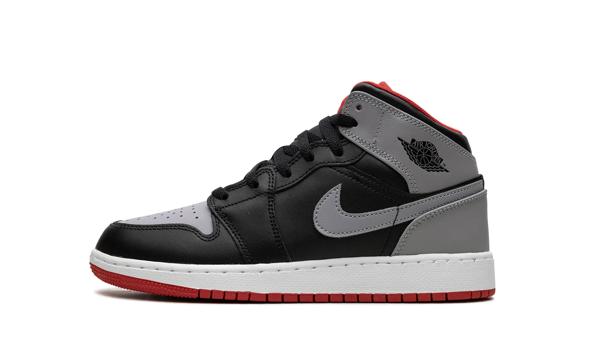 AIR JORDAN 1 MID GS "Black Grey Red" Thickened Collar