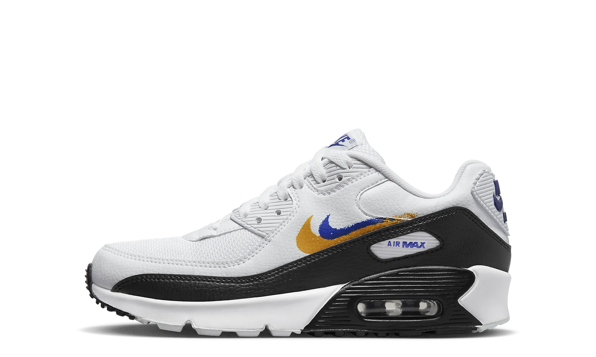 Air Max 90 GS "Double Swoosh White Black Gold Royal" contoured footbed shoes trail shoes