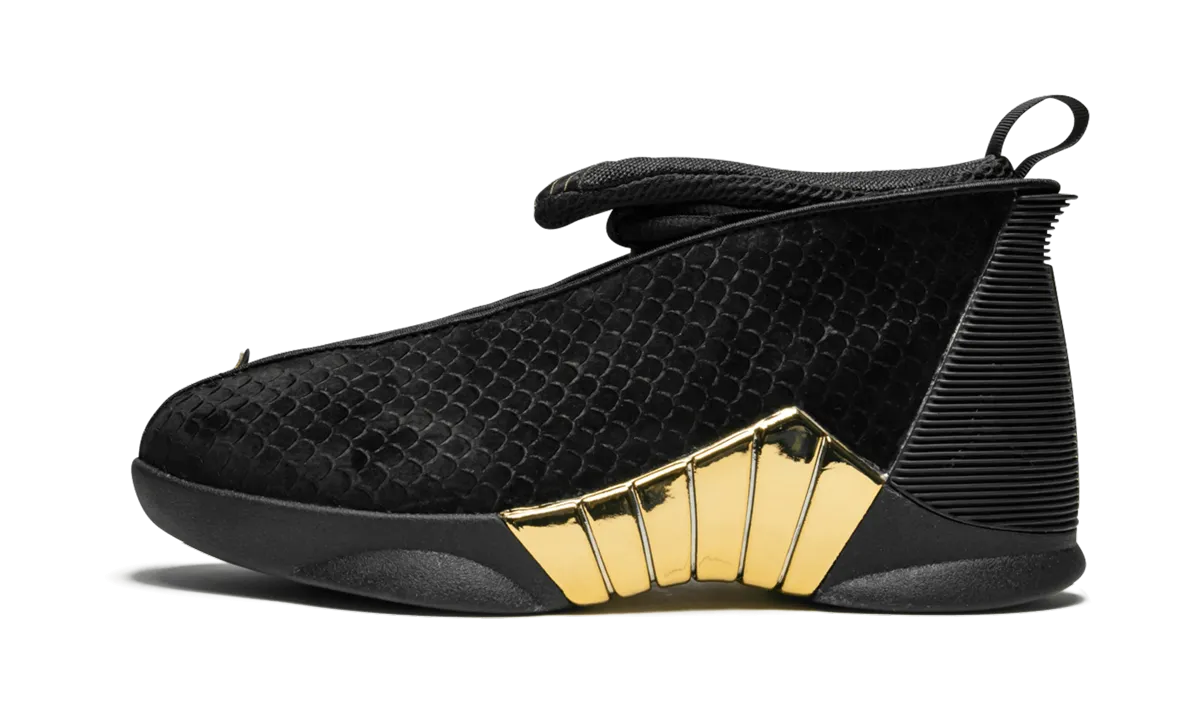 Quiet Step StainResistant Air Jordan 15 Retro DB GS "BLACK WHITE - METALLIC GOLD"