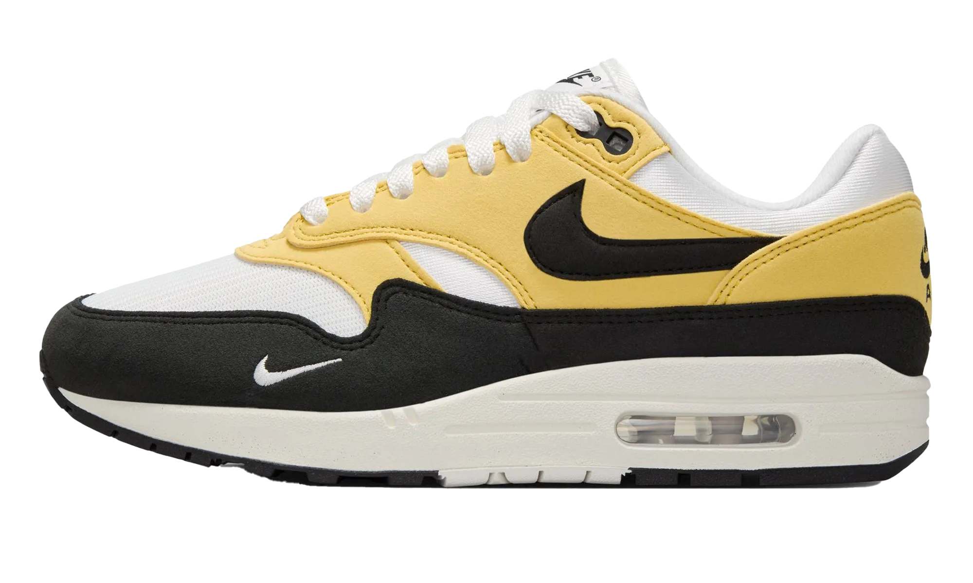 Air Max 1 '87 WMNS "Saturn Gold Black" running in a cable car area shoes elegant - style shoes