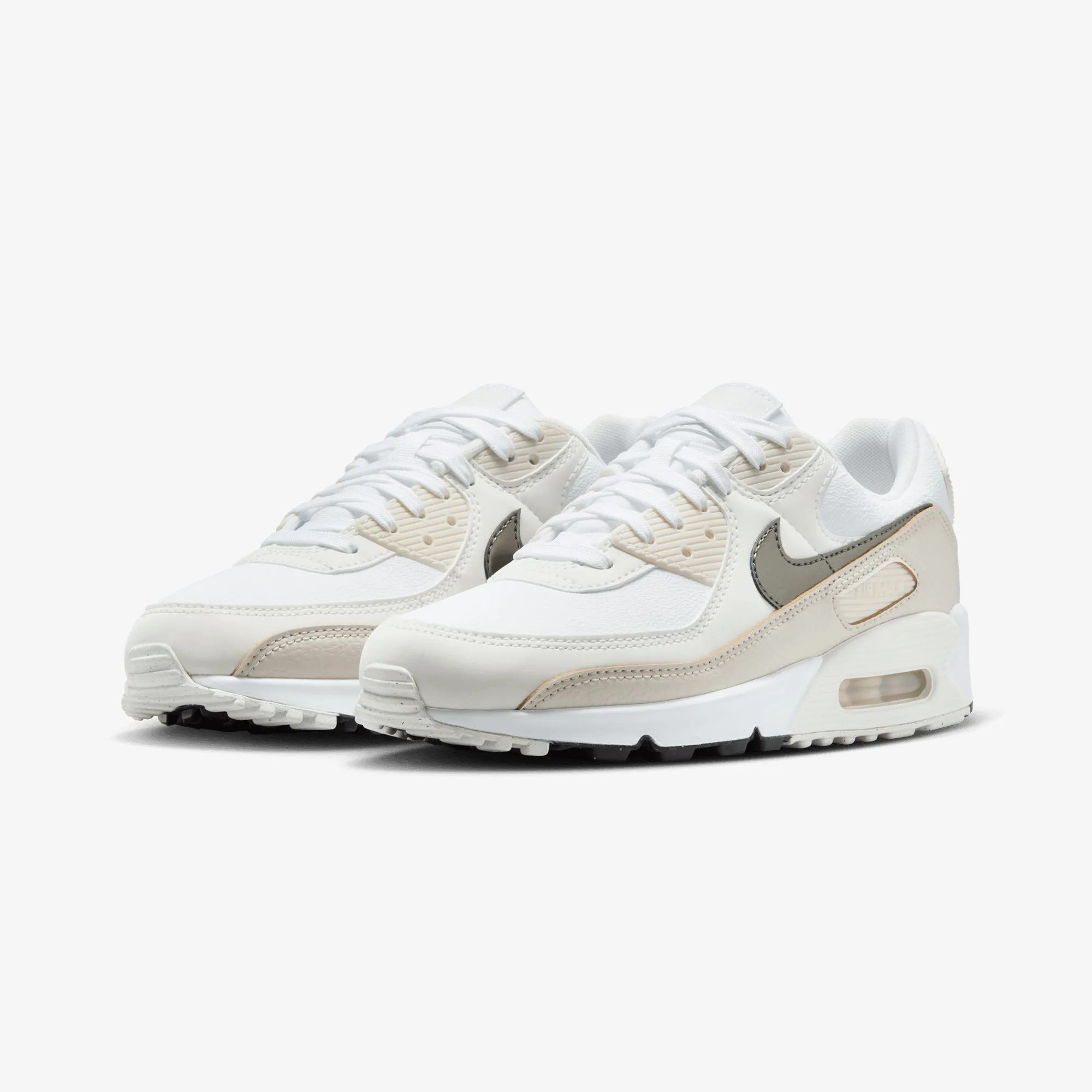Nike | AIR MAX 90 { WHITE/FLAT PEWTER-LT OREWOOD BRN Comfort Cushion Technology Flexible Fit