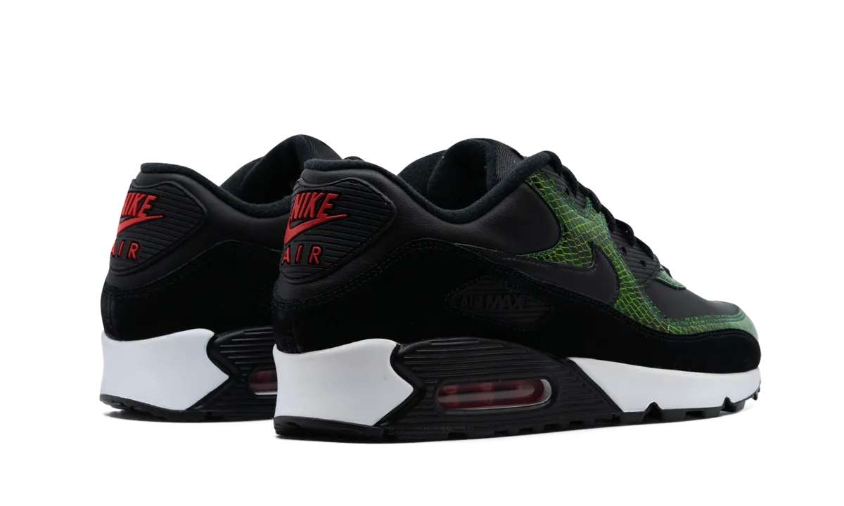 running in a concrete bridge area shoes Air Max 90 QS "Green Python"