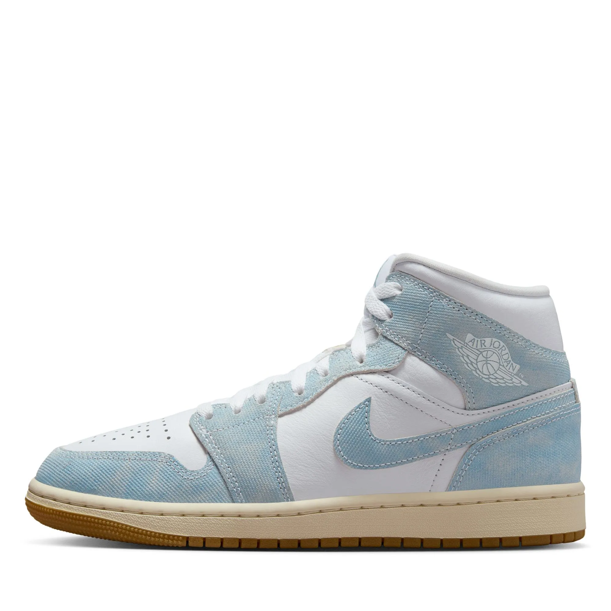 Perforated Tongue Design Women's Air Jordan 1 Mid SE - White/Worn Blue